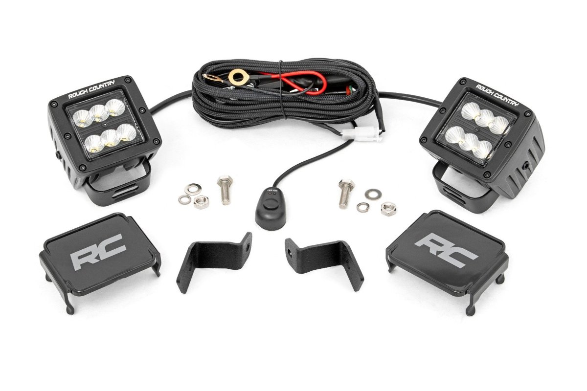 Ford F-150 Lightning LED Light Kit - Ditch Mount - Rough Country - Flood - Black - '22-'23